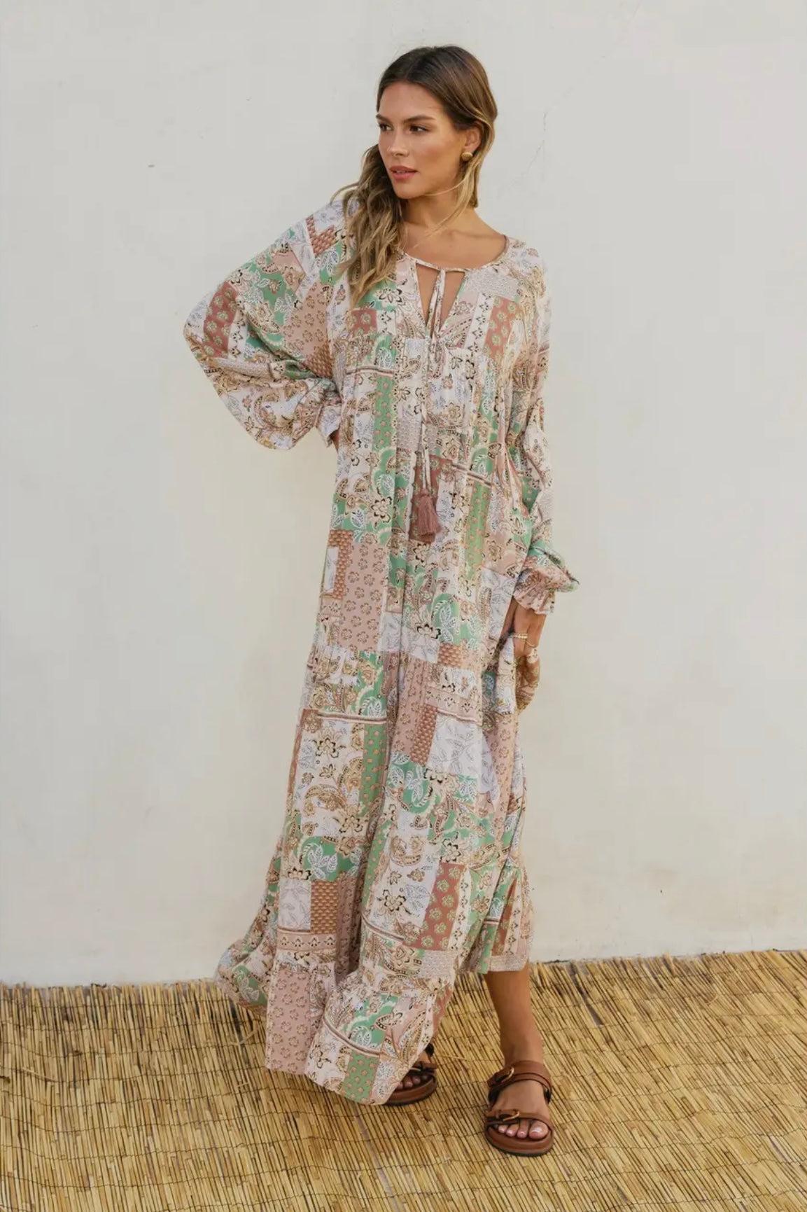boho tiered maxi dress Boho Patchwork Tiered Maxi Dress