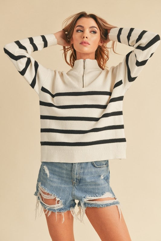 Frankie Quarter Zip Striped Sweater