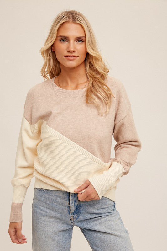 Annalise Asymmetrical Color Block Knit Sweater