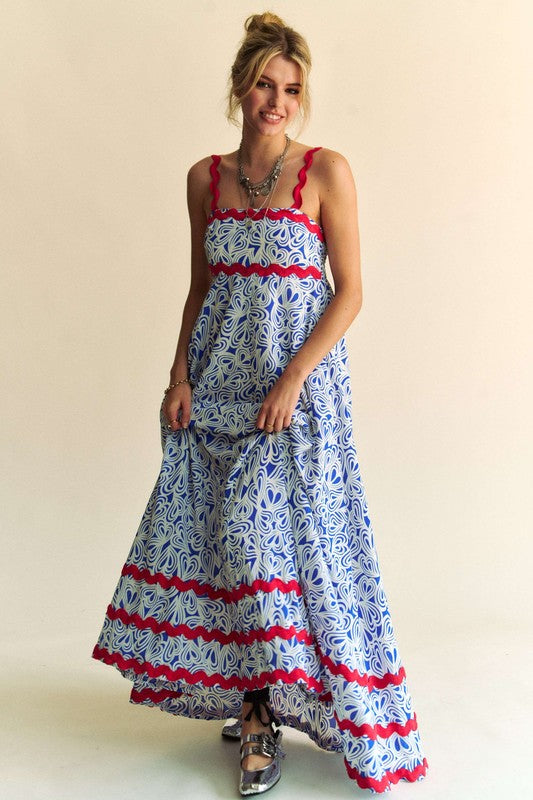 Shop Geometric Print Tiered Maxi Dress - Style Trolley