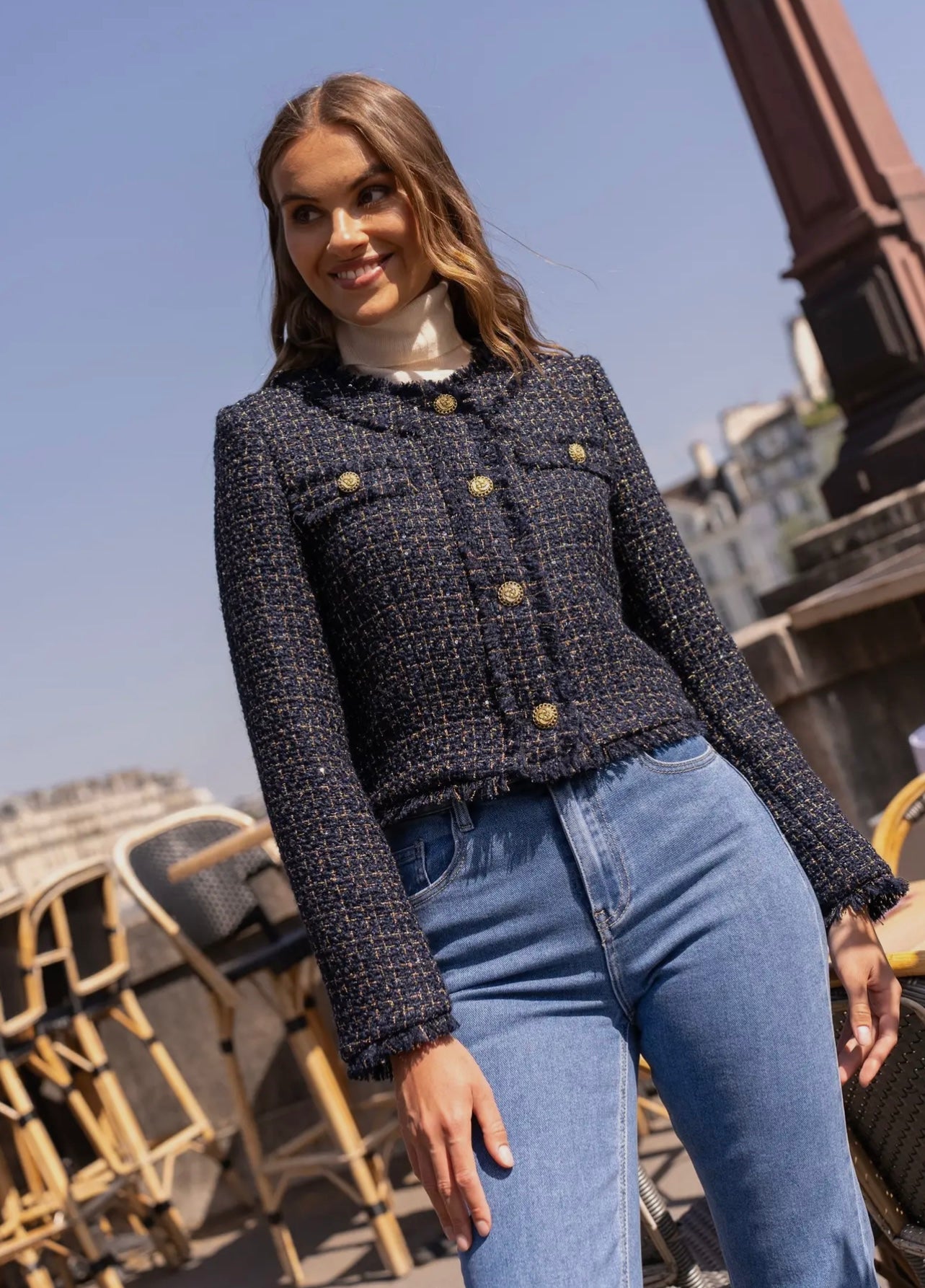 Sophie Navy Tweed Cropped Jacket – Style Trolley