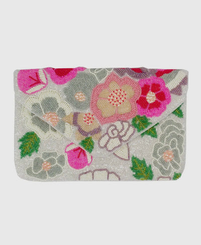 Pastel Roses Floral Beaded Clutch