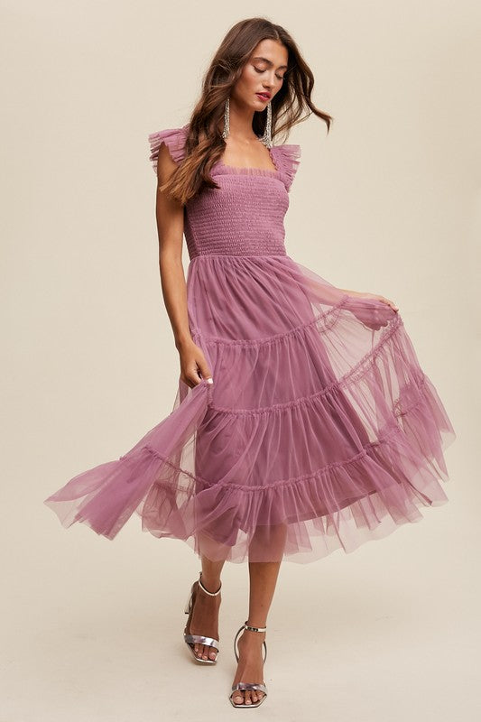 tiered tulle midi dress Milla Women's Ruffled Tulle Midi Dress