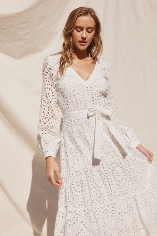 chinese dress ladies Emilia Eyelet V-Neck Tiered Midi Dress