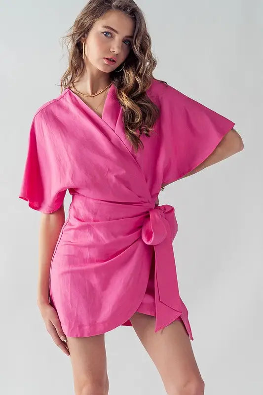 Azalea Flutter Sleeve Wrap Mini Dress - Large Azalea Flutter Sleeve Wrap Mini Dress - Large