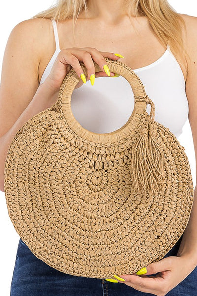 Woven Straw Tassel O-Ring Tote