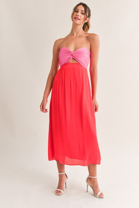 Color Block Twist Front Midi Dress – Style Trolley