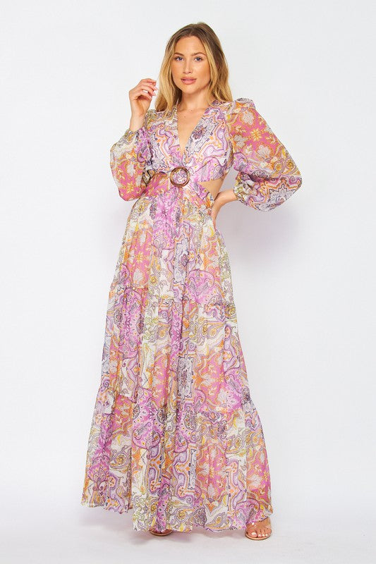 Presley Paisley Print Long Sleeve V-Neck Maxi Dress - Medium Presley Paisley Print Long Sleeve V-Neck Maxi Dress - Medium