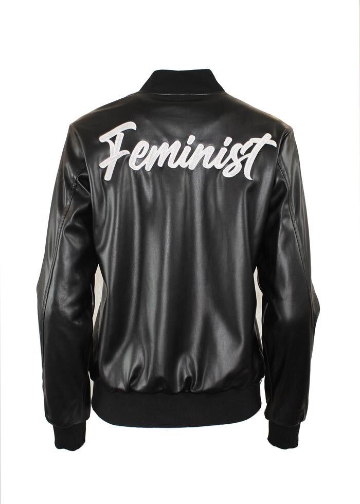 Style Trolley Feminist Vegan Leather Embroidered Varsity Jacket S
