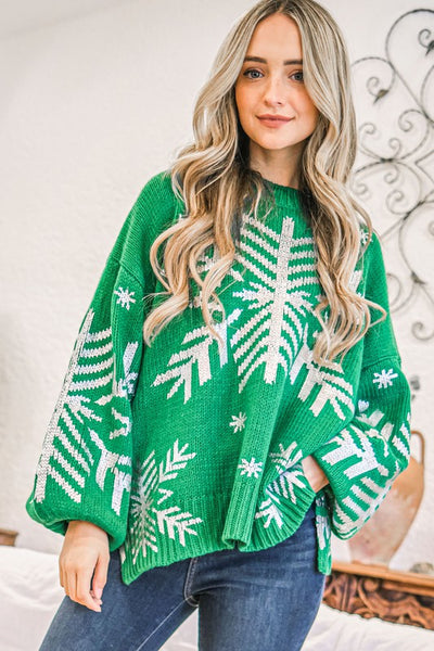 Snowflake Pattern Holiday Knit Sweater