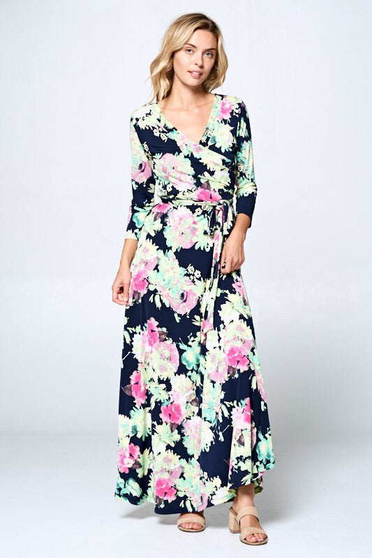chinese dress ladies Send it Over Faux Wrap Maxi Dress – Fabulous Knits main image 1