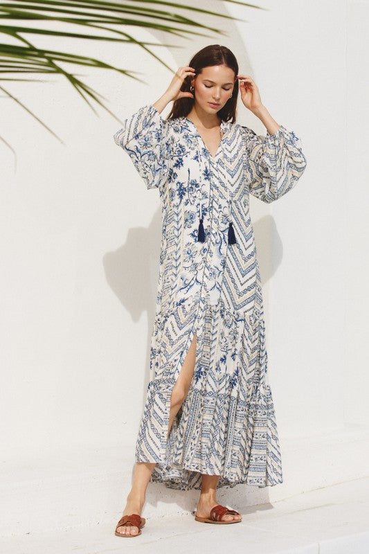 boho midi dress long sleeve Shop Levitate Button Down Boho Midi Dress
