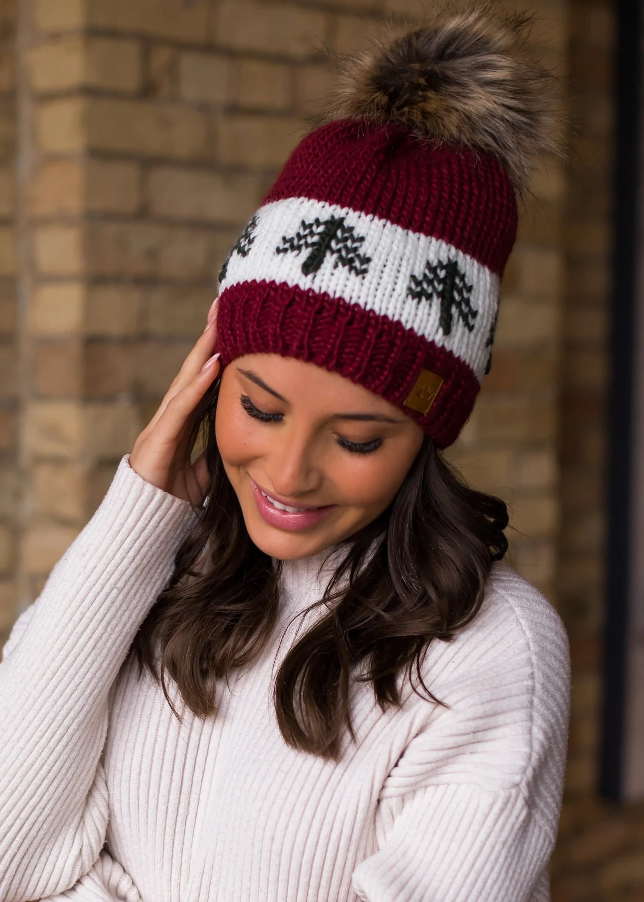 Pangasa Autumn Green Faux Fur Cable Knit Hat