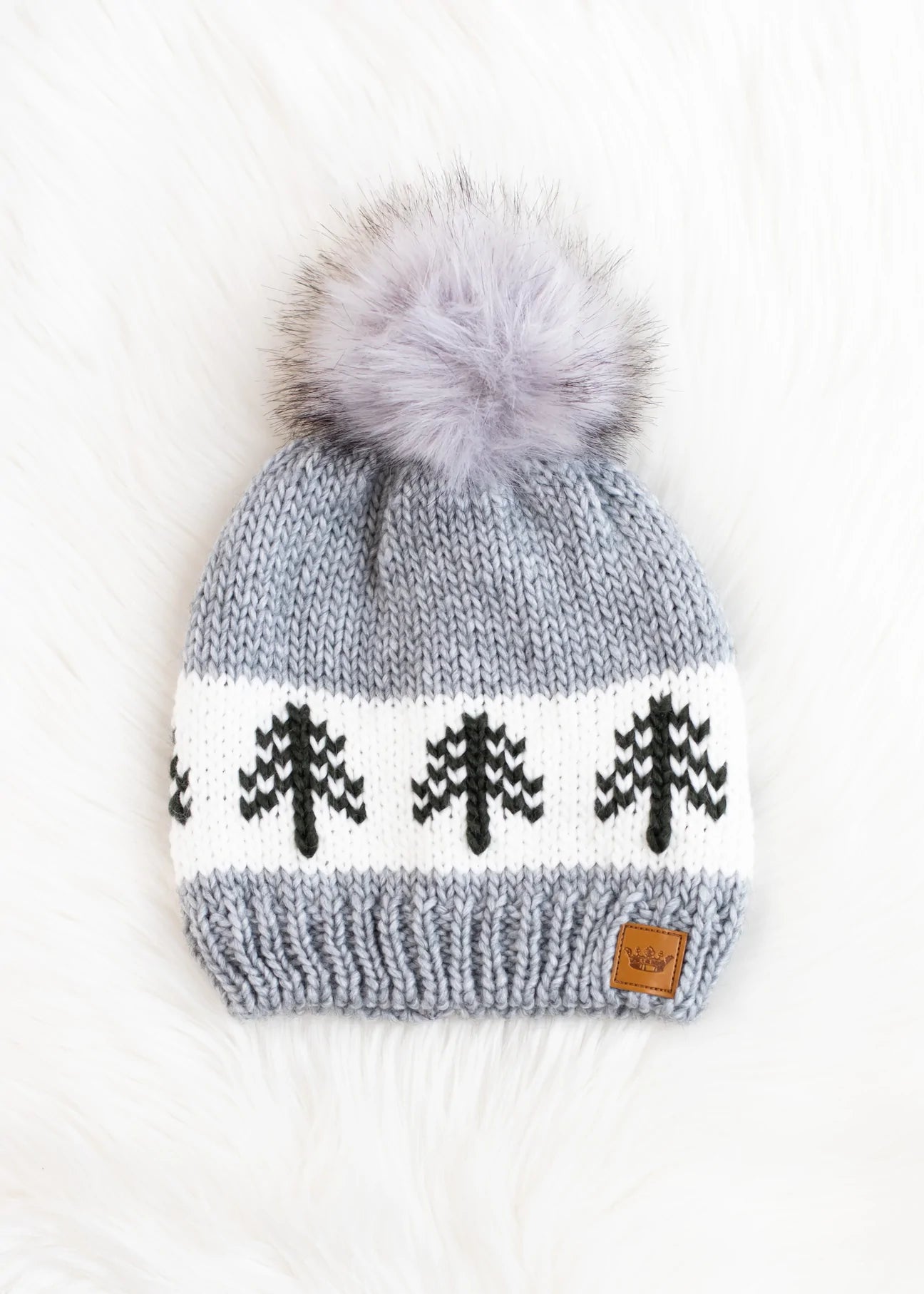 Evergreen Tree Knit Hat with Faux Fur Pom  with