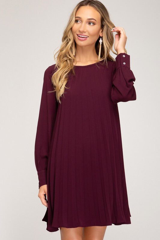 long sleeve pleated swing dress Chiclily Women's Long Sleeve Fall Dress Casual Pleated Swing T-Shirt Dresses with Pockets, Blue XL