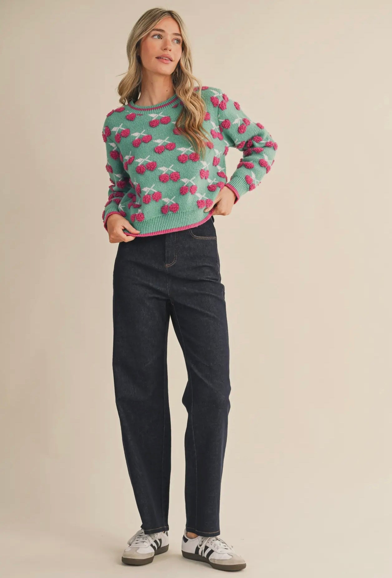 Fuzzy Cherry Knit Sweater