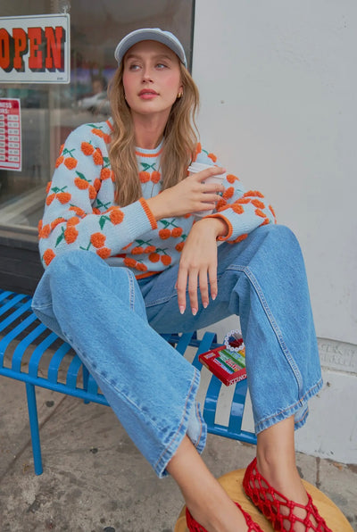 Fuzzy Cherry Knit Sweater