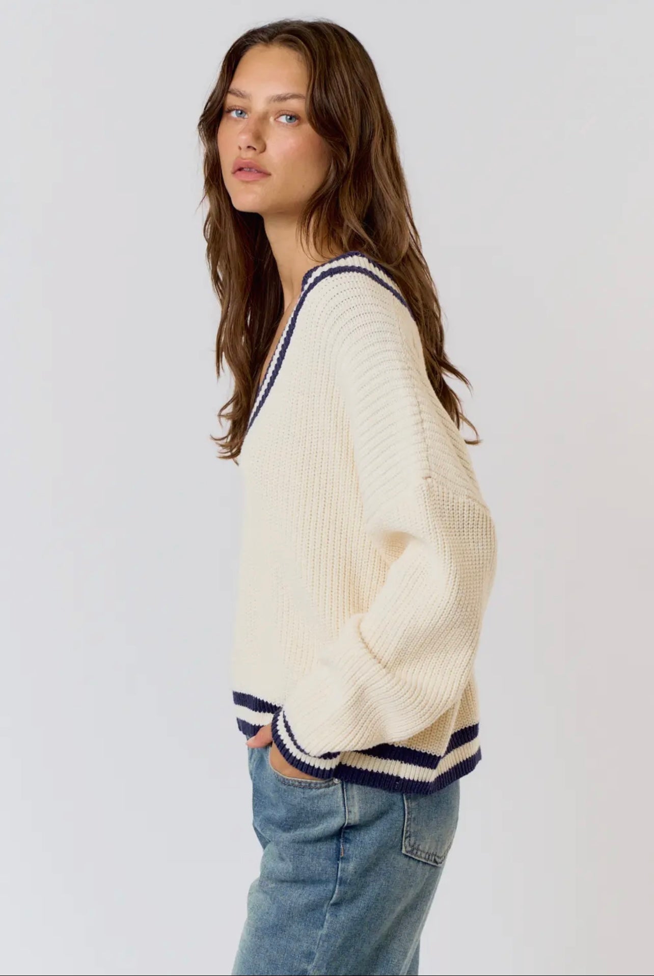 Varsity Stripe V-Neck Sweater