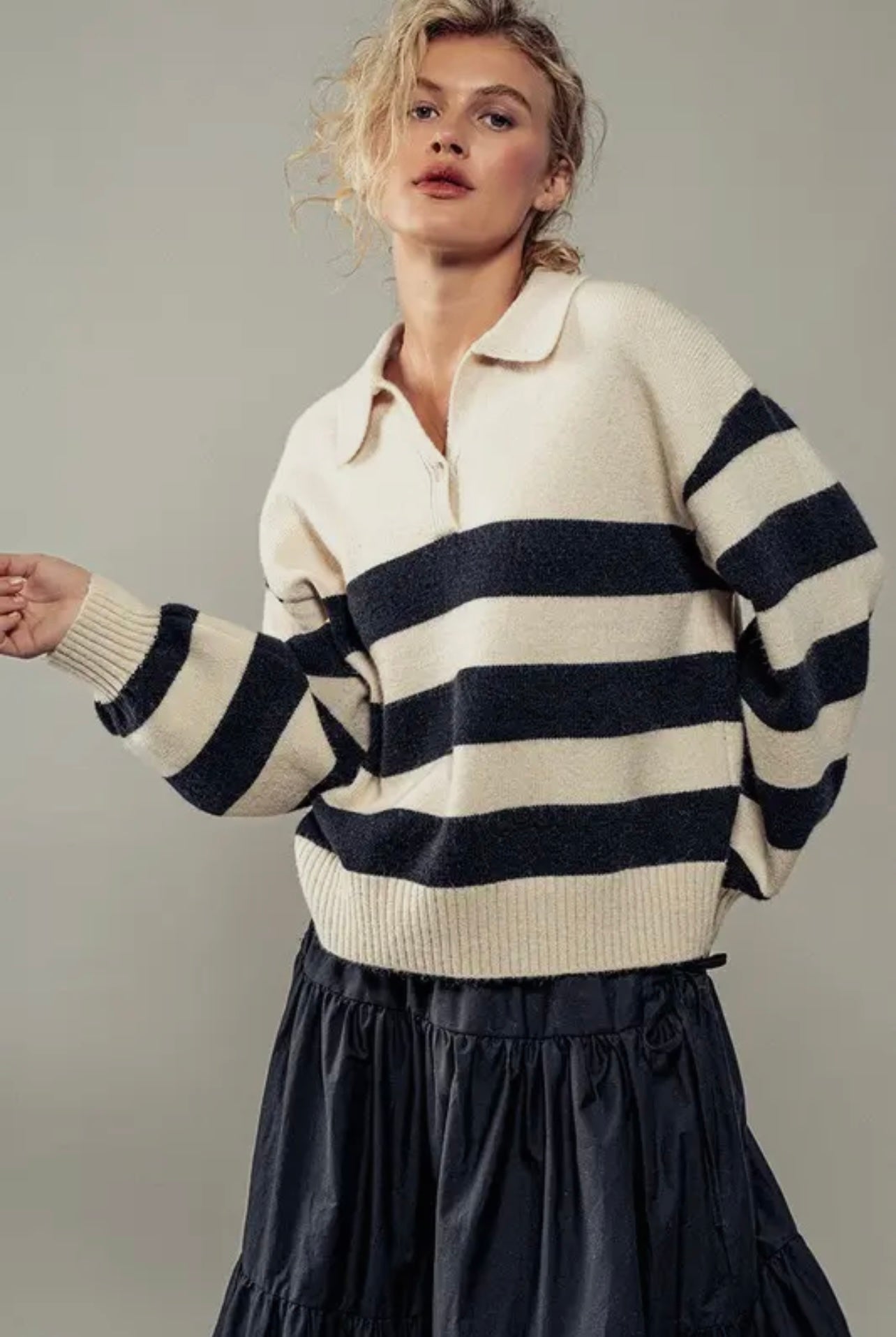 Merritt Polo Stripe Pullover Knit Sweater