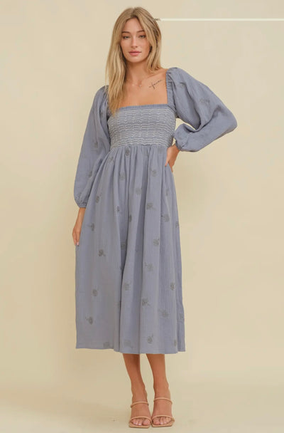 Fleur Bohemian Smocked Midi Dress