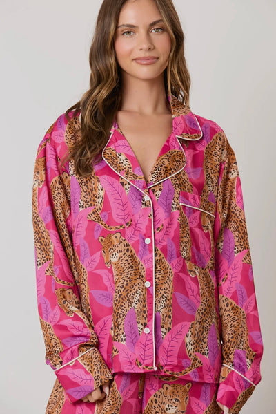 Silky Satin Cheetah Print Long Sleeve Pajama Set