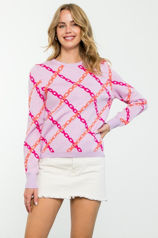 Chain Link Pattern Knit Sweater