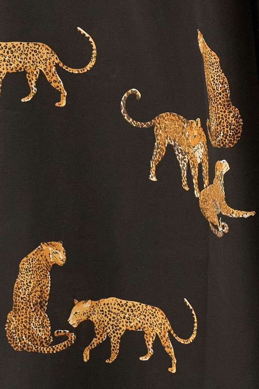 Cheetah Print Shirt & Pants Silky Lounge Set