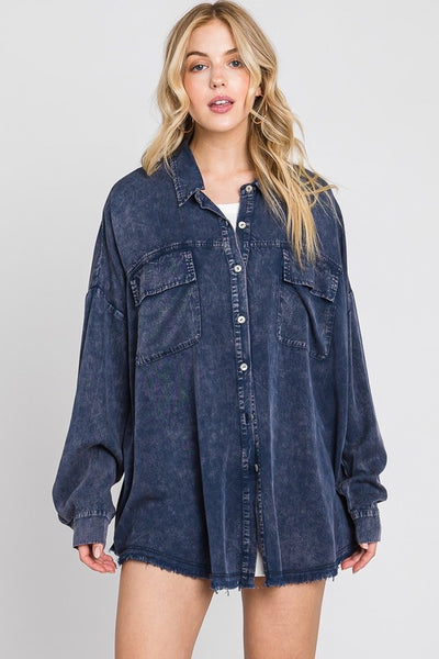 Mineral Washed Button Down Tencel Shirt