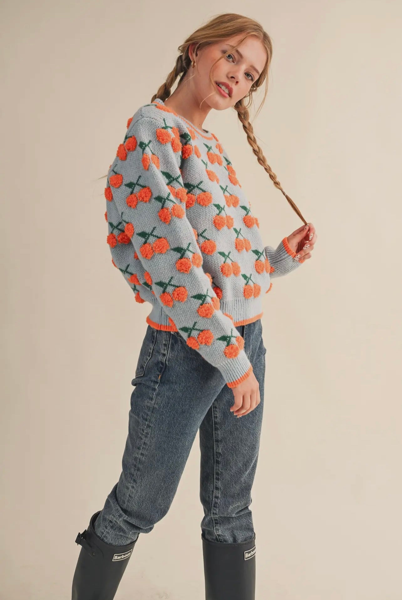 Fuzzy Cherry Knit Sweater