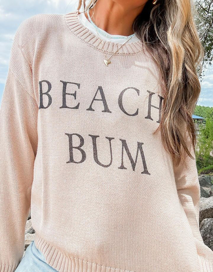 BEACH BUM Round Neck Long Sleeve Knit Sweater Style Trolley