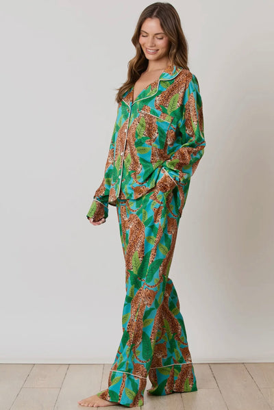 Silky Satin Cheetah Print Long Sleeve Pajama Set