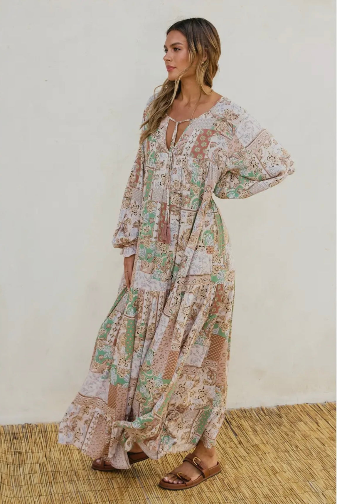 boho tiered dress Boho Patchwork Tiered Maxi Dress