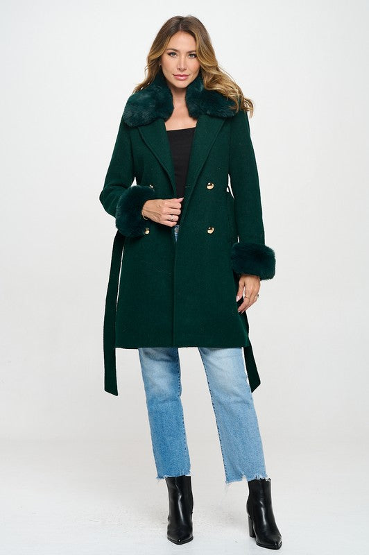 Philippa Vegan Wool Coat with Faux Fur Collar