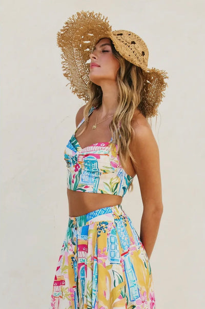 Long Summer Crop Top & Midi Skirt Set