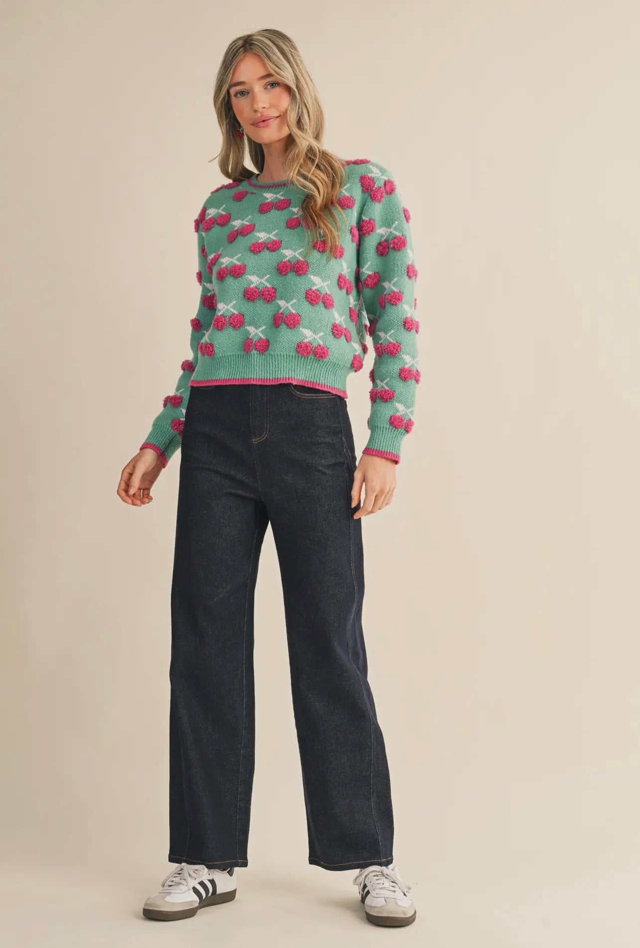 Fuzzy Cherry Knit Sweater