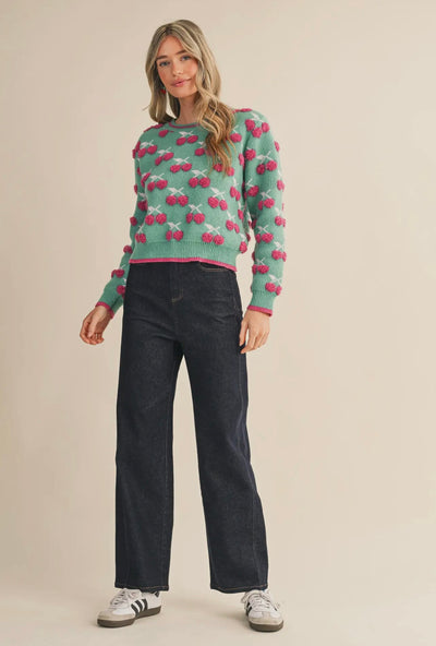 Fuzzy Cherry Knit Sweater
