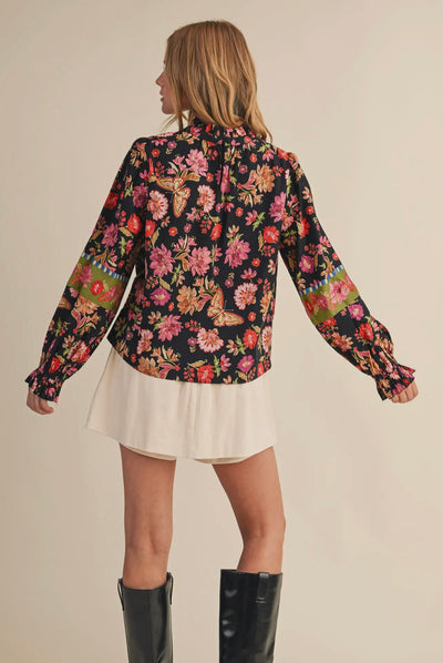 Clementine Floral Border Print Top