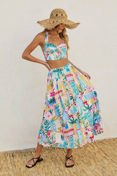 Long Summer Crop Top & Midi Skirt Set