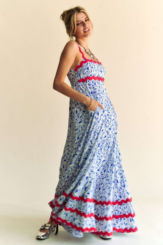 Geometric Print Tiered Maxi Dress