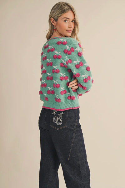 Fuzzy Cherry Knit Sweater