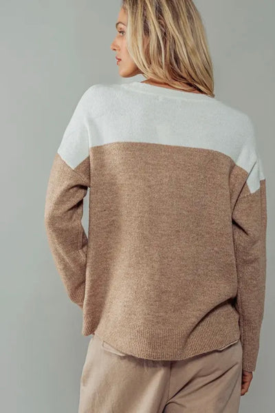 Two Tone Color Block Knit Sweater