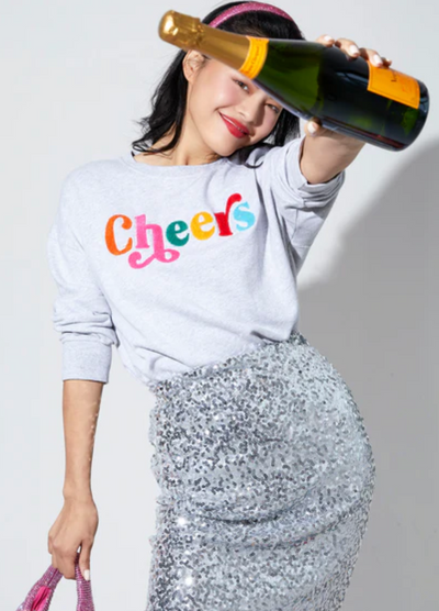 “CHEERS" Embellished Crewneck Sweatshirt