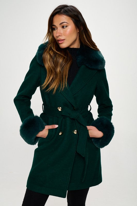 Philippa Vegan Wool Coat with Faux Fur Collar