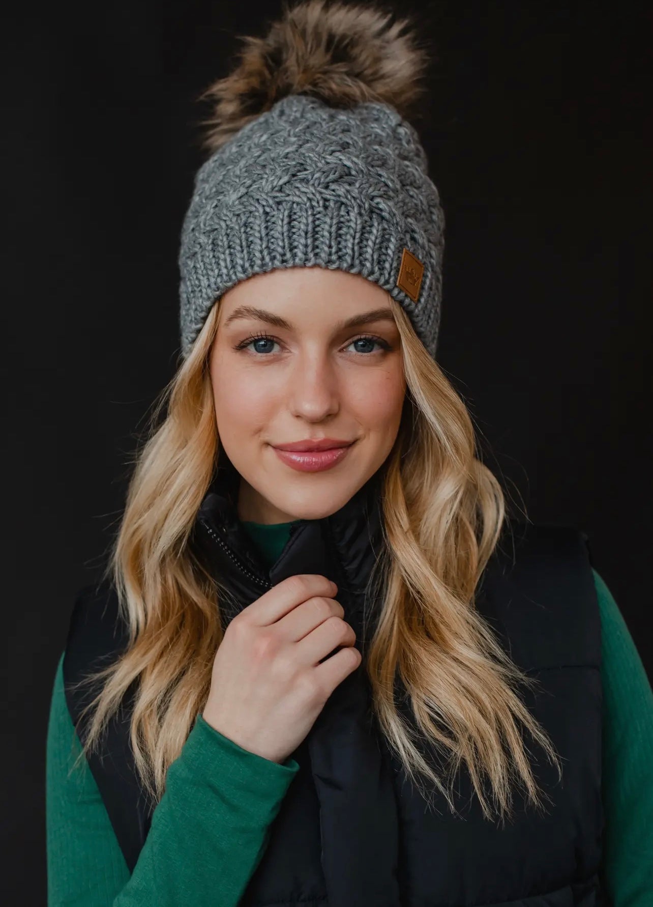 Gray Knit Pom Hat