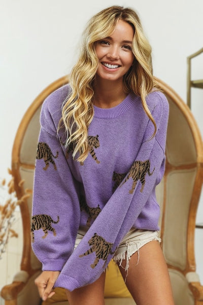 Tabitha Tiger Pattern Knit Sweater