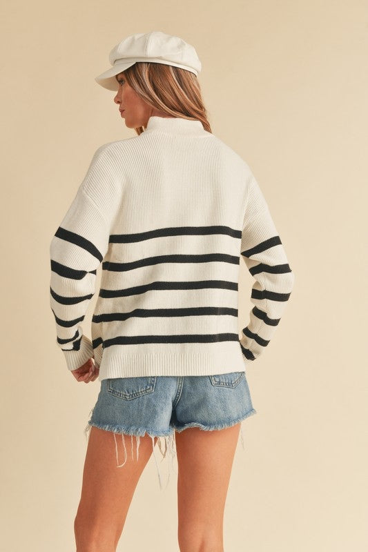 Frankie Quarter Zip Striped Sweater
