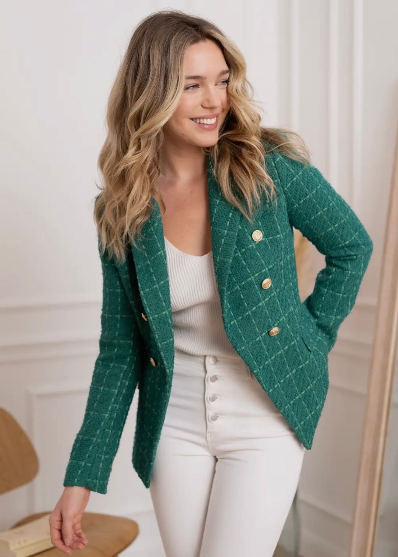 Elise Double Breasted Tweed Blazer