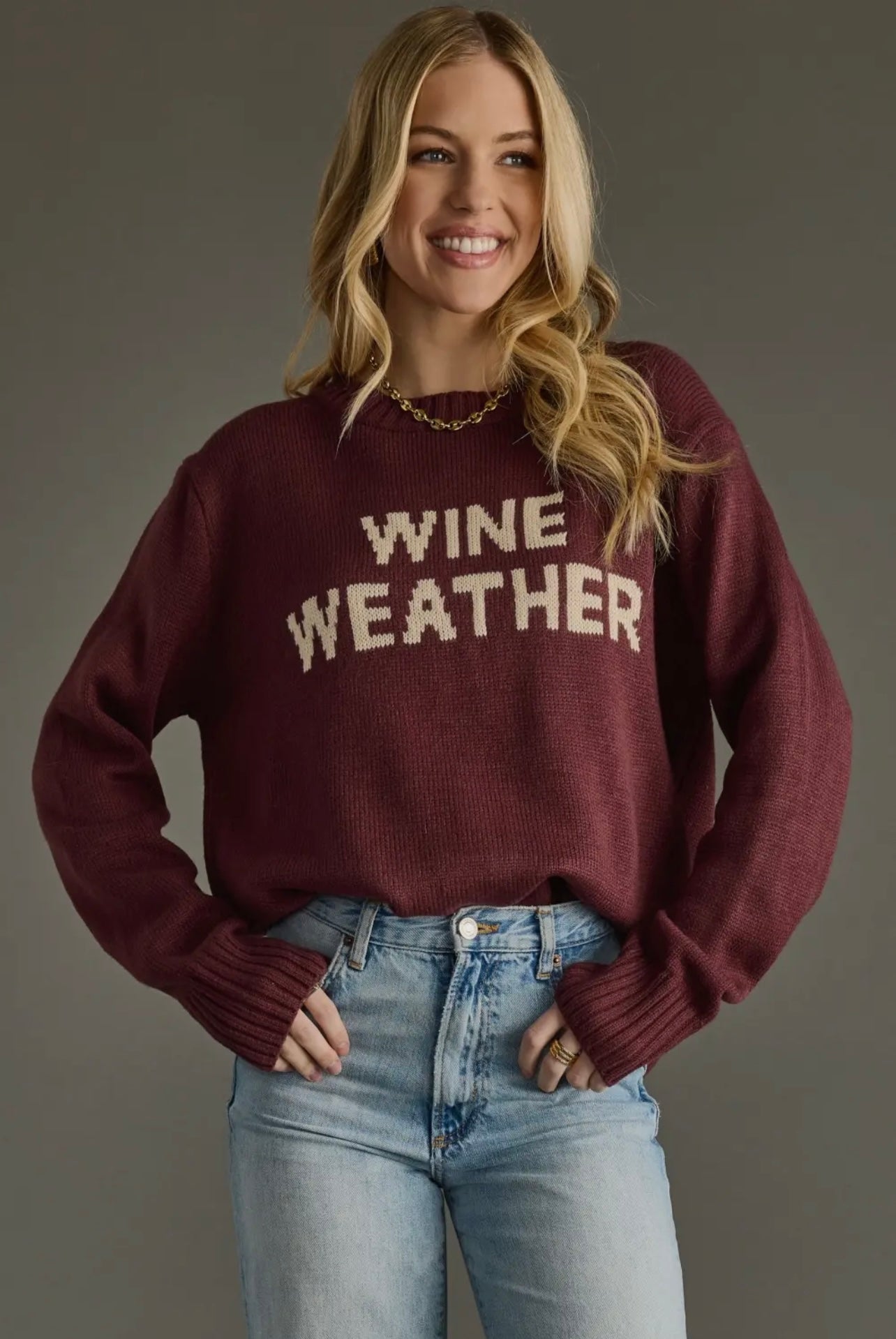 Wine Weather Knit Pullover Sweater