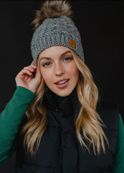 Gray Knit Pom Hat