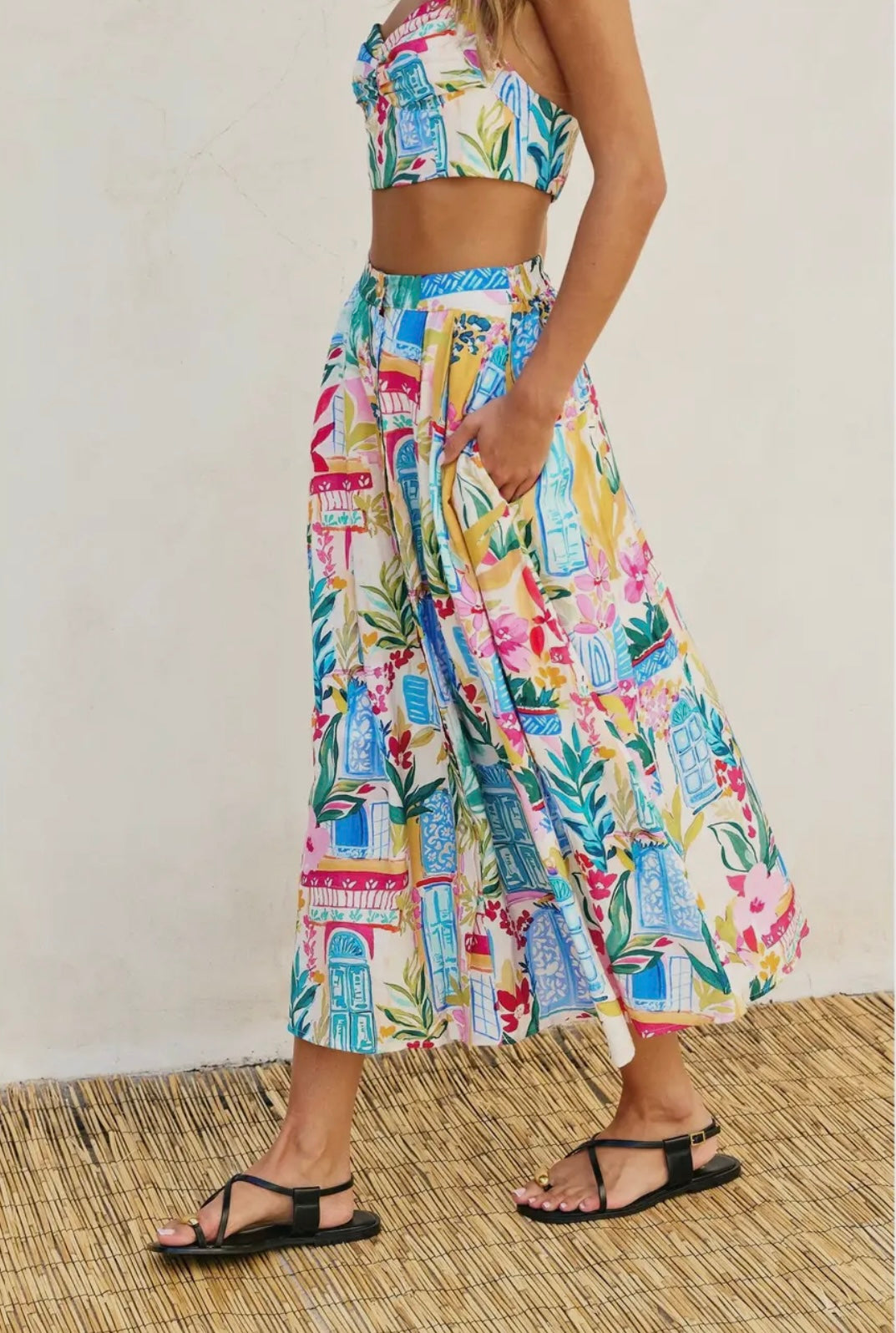 Long Summer Crop Top & Midi Skirt Set